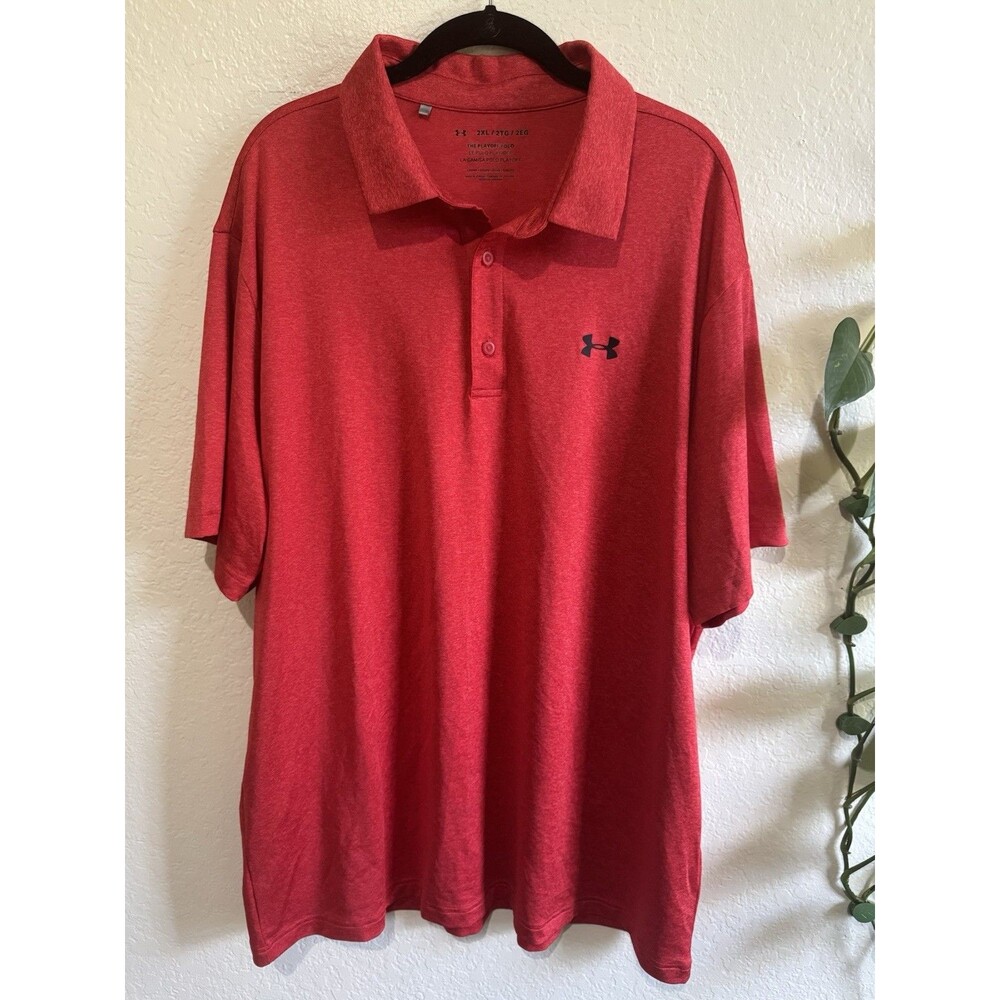 Under Armour The Playoff Polo Mens 2XL Red Short Sleeve Loose Fit Logo